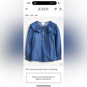 J. Crew Girl’s XS Chambray Top with Oversized Collar